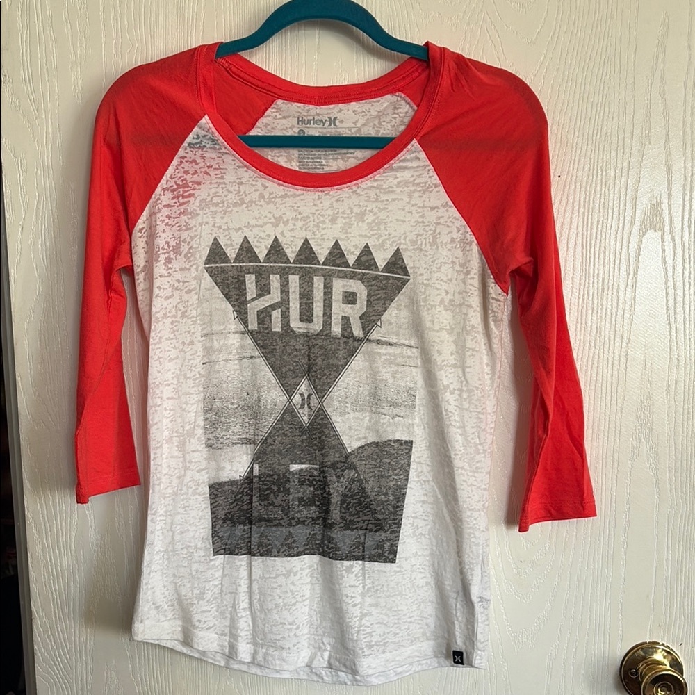 Hurley Red and White Long Sleeve Tee